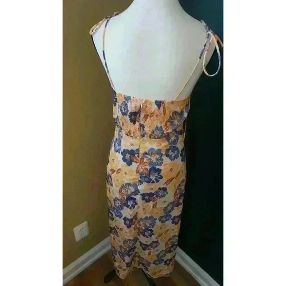 Tie Shoulder Bustier Smocked Split Floral Vacation Midi Slip Dress - Size M - Picture 11 of 15